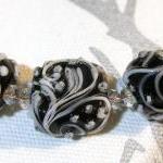 Trellis Swirls, White On B..